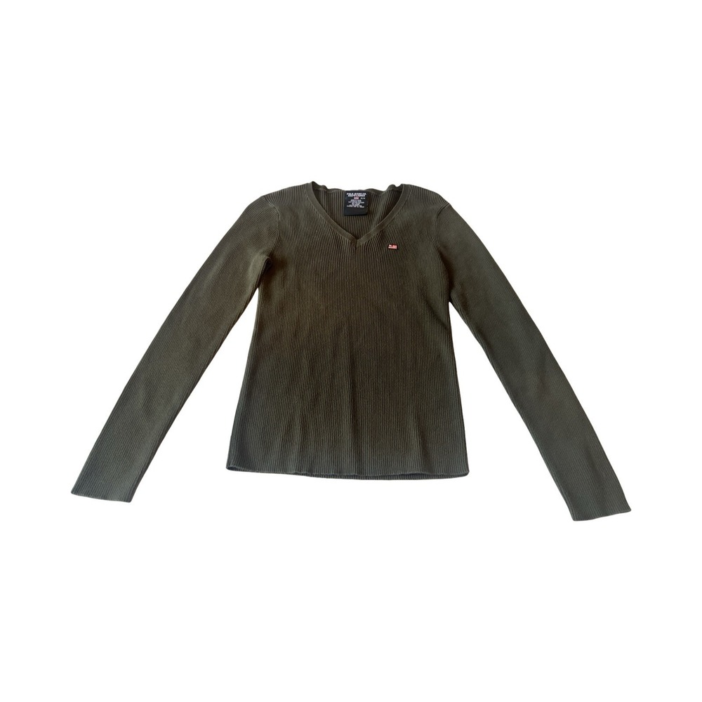Polo Jeans‎ Co Ralph Lauren Womens Ribbed V-Neck Sweater Olive Green Medium